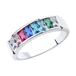 Inel din argint  cu pietre Cubic Zirconia Colorat, Corindon (rubin)