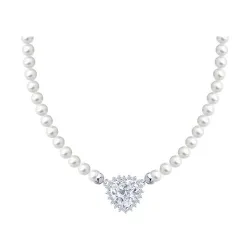 Colier din argint cu Cubic Zirconia Incolor, Perla Imit. și Fir transparent