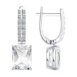 Cercei Suspendați din aur alb cu Diamant, Cristal de munte