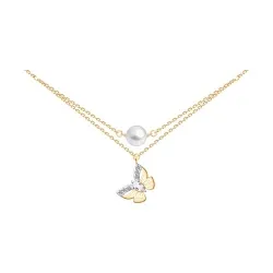 Colier din aur roșu cu Cubic Zirconia Incolor, Cristal de munte și Perla Albă