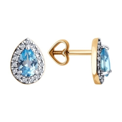 Cercei Pusete din aur roșu cu pietre Cubic Zirconia Incolor, Topaz Swiss