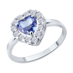 Кольцо из серебра с камнями Фианит, Фианит Сиреневый