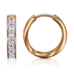 Cercei Creole din aur roșu cu pietre Cubic Zirconia Incolor