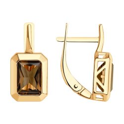 Серьги из красного золота с камнями Кварц дымчатый