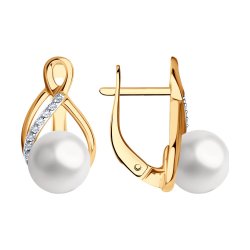 Cercei din aur roșu cu pietre Cubic Zirconia Incolor, Perla Albă