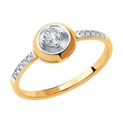 Кольцо из белого и красного золота с камнями Фианит