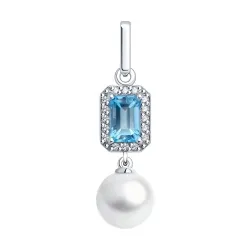 Pandantiv din aur alb cu Cubic Zirconia Incolor, Topaz Swiss și Perla Albă