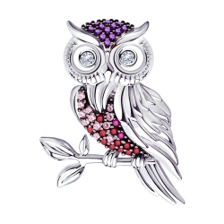 Брошь из серебра с камнями Фианит, Фианит Розовый и Фианит Сиреневый