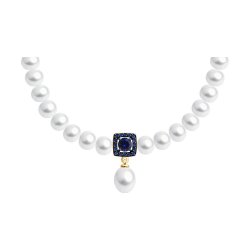 Colier din aur roșu cu pietre Cubic Zirconia Albastru Safir, Corindon și Perla Albă