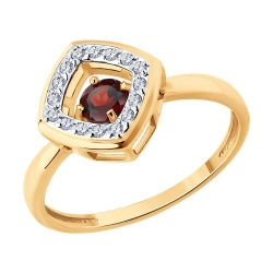 Inel din aur roșu cu pietre Cubic Zirconia Incolor, Granat