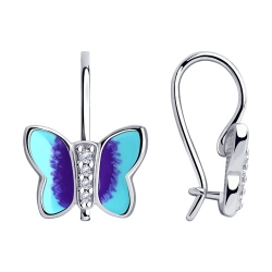Детские серьги из серебра с камнями Фианит, Эмаль