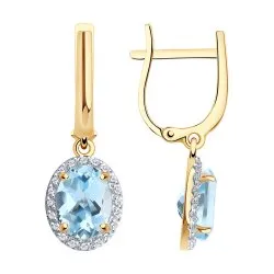Cercei Suspendați din aur roșu cu Cubic Zirconia Incolor, Topaz albastru