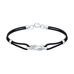 Браслет из серебра с камнями Кожа пресованная