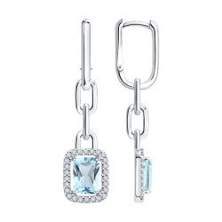 Cercei Creole din argint  cu pietre Cubic Zirconia Incolor, Topaz albastru
