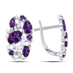 Серьги из серебра с камнями Фианит Бесцветный, Аметист
