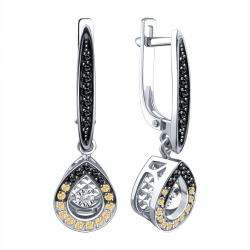 Серьги Длинные из белого золота с камнями Бриллиант, Бриллиант коньяк и Черный бриллиант