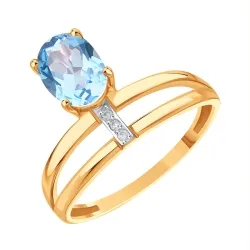 Inel din aur roșu cu Cubic Zirconia Incolor, Topaz