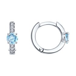 Серьги Конго из серебра с камнями Фианит, Топаз голубой