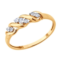 Кольцо из красного золота с камнями Фианит