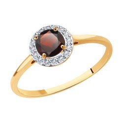 Inel din aur roșu cu pietre Cubic Zirconia Incolor, Granat