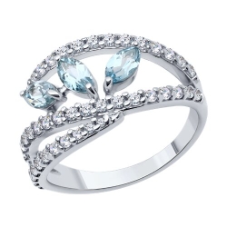 Inel din argint  cu pietre Cubic Zirconia Incolor, Topaz albastru