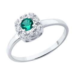 Inel din argint  cu pietre Cubic Zirconia Incolor, Smarald