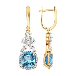 Cercei Suspendați din aur roșu cu Diamant, Cristal de munte și Topaz Swiss