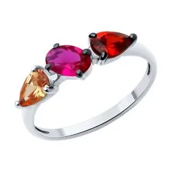 Inel din argint cu Cubic Zirconia Galben, Cubic Zirconia Maro și Corindon (rubin)