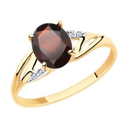 Кольцо из красного золота с камнями Фианит, Гранат
