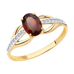 Inel din aur roșu cu pietre Cubic Zirconia Incolor, Granat