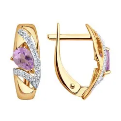 Серьги из красного золота с камнями Фианит, Аметист