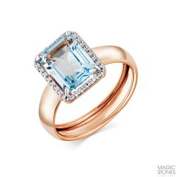 Inel din aur roșu cu pietre Cubic Zirconia Incolor, Topaz Swiss