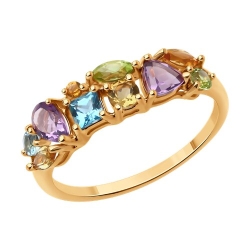 Inel din aur roșu cu pietre Ametist, Topaz Swiss și Topaz albastru