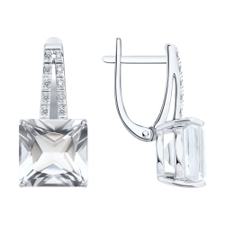 Cercei din aur alb cu pietre Diamant, Cristal de munte