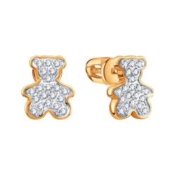 Серьги Пусеты из красного золота с камнями Фианит