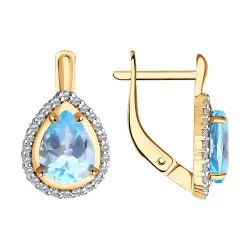 Cercei din aur roșu cu Cubic Zirconia Incolor, Topaz albastru