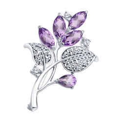 Broșă din argint  cu pietre Cubic Zirconia Incolor, Ametist