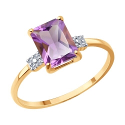 Inel din aur roșu cu pietre Cubic Zirconia Incolor, Ametist