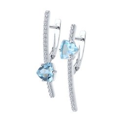 Серьги из серебра с камнями Фианит, Топаз голубой