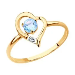 Inel din aur roșu cu Cubic Zirconia Incolor, Topaz albastru