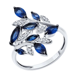 Inel din argint  cu pietre Cubic Zirconia Incolor, Cubic Zirconia Albastru Safir