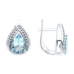 Cercei din argint cu Cubic Zirconia Incolor, Topaz albastru