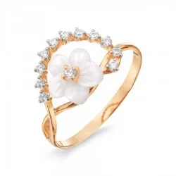 Inel din aur roșu cu Cubic Zirconia Incolor, Sidef Alb