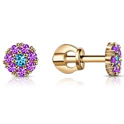 Cercei Pusete din aur roșu cu pietre Cubic Zirconia Albastru, Cubic Zirconia Liliachiu