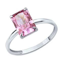 Кольцо из серебра с камнями Фианит Розовый