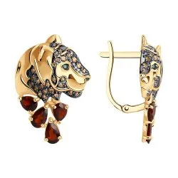 Cercei din aur roșu cu Cubic Zirconia Galben, Cubic Zirconia Verde și Granat