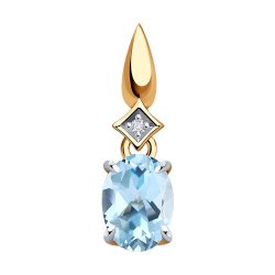 Pandantiv din aur roșu cu pietre Cubic Zirconia Incolor, Topaz albastru