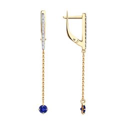 Cercei Suspendați din aur roșu cu pietre Diamant, Safir
