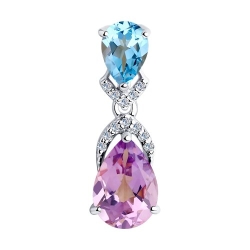 Pandantiv din argint  cu pietre Cubic Zirconia Incolor, Ametist și Topaz albastru