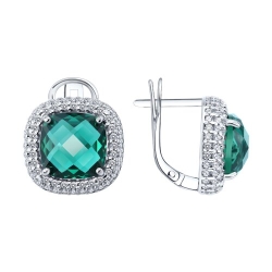 Cercei din argint  cu pietre Cubic Zirconia Incolor, Cuart Verde (sint.)
